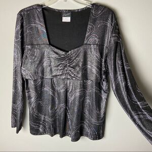 NWT 90s 2000s sparkly long sleeve dress top silver grey
